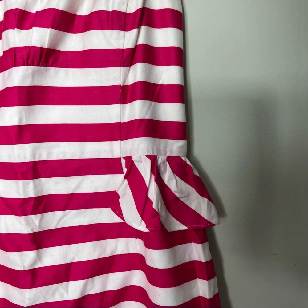 Lilly Pulitzer Striped Strapless Dress Pink White Peplum 598 - Picture 2 of 10